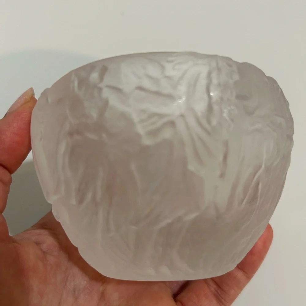 Medici Cristalleria Italy Frosted Art Glass Bowl – Lalique-Inspired Nymph Design